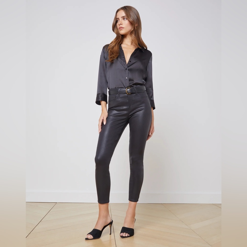 L’AGENCE Margot Coated Skinny Jean - Size 23 - Black Coated